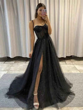 Glitter Tulle Prom Dresses Long 2025 Spaghetti Straps Sweetheart 3D Flowers Evening Party Gowns with Slit - Bmbride